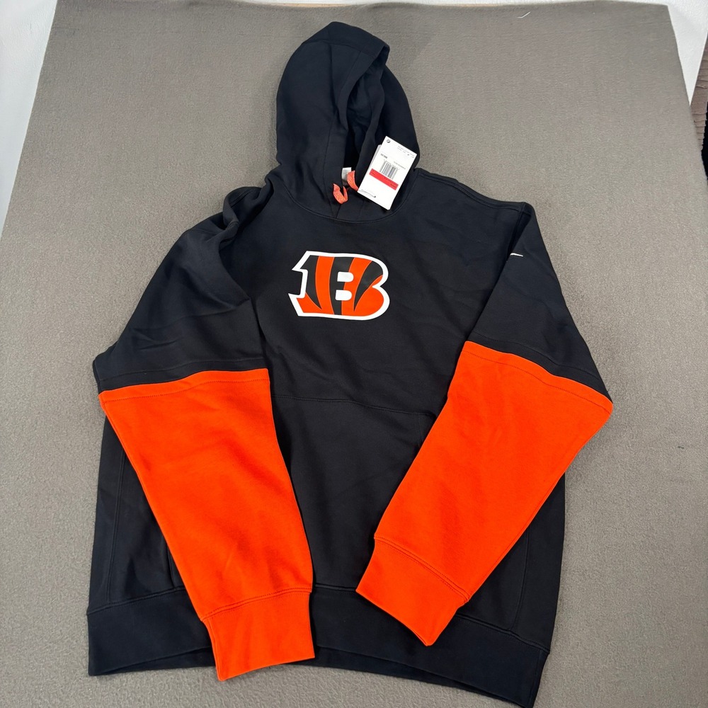 Nike Cincinnati Bengals NFL Hoodie Mens Size L Black Orange Pullover 02F2-51K